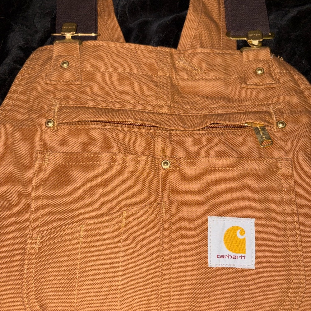Carhartt Bib Overalls:Men’s M(34inX30in) Brown, Cotton, Zipper,9 Pockets